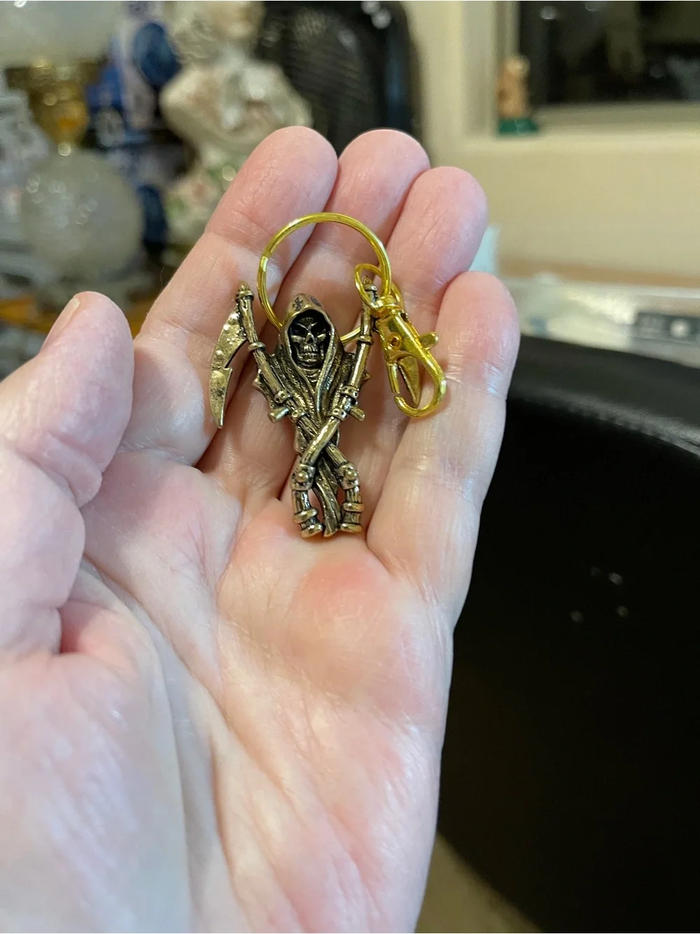 Gold Grim Reaper Keychain - Metallic Skeleton Charm